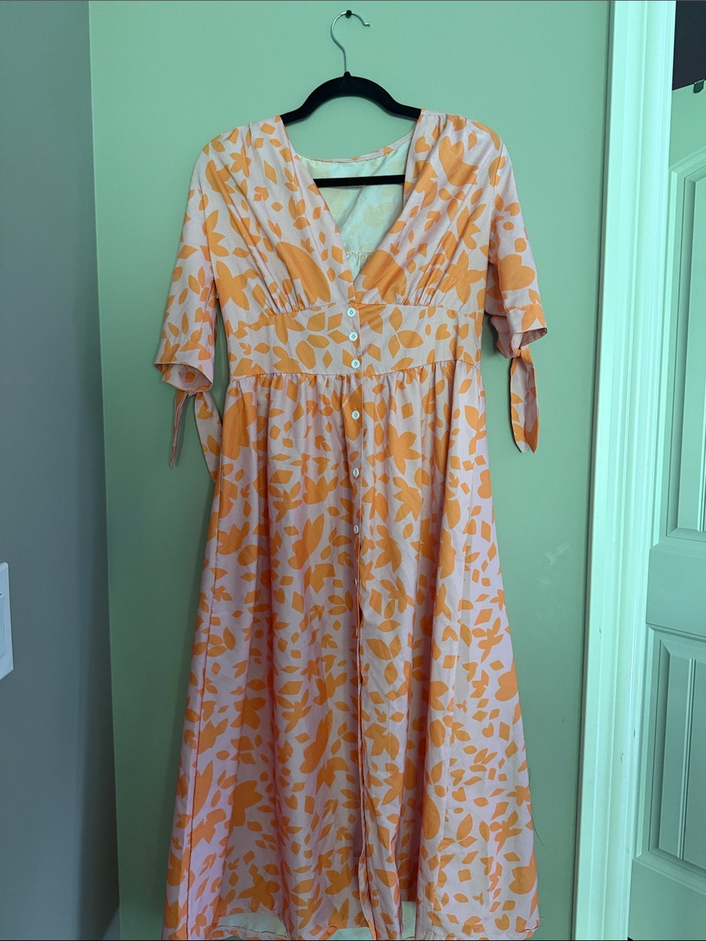 Orange & Pink Floral Button-Front Midi Dress